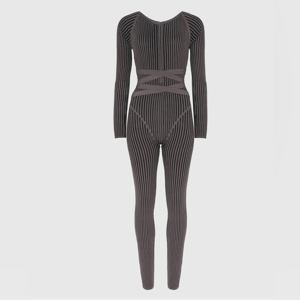 Maniere De Voir Black and Gray Striped Jumpsuit